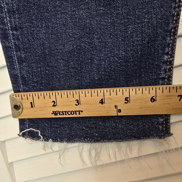 AMERICAN EAGLE Mom Straight Jeans Women 2 Blue Stretch High Rise Raw Hem Western - Picture 13 of 14